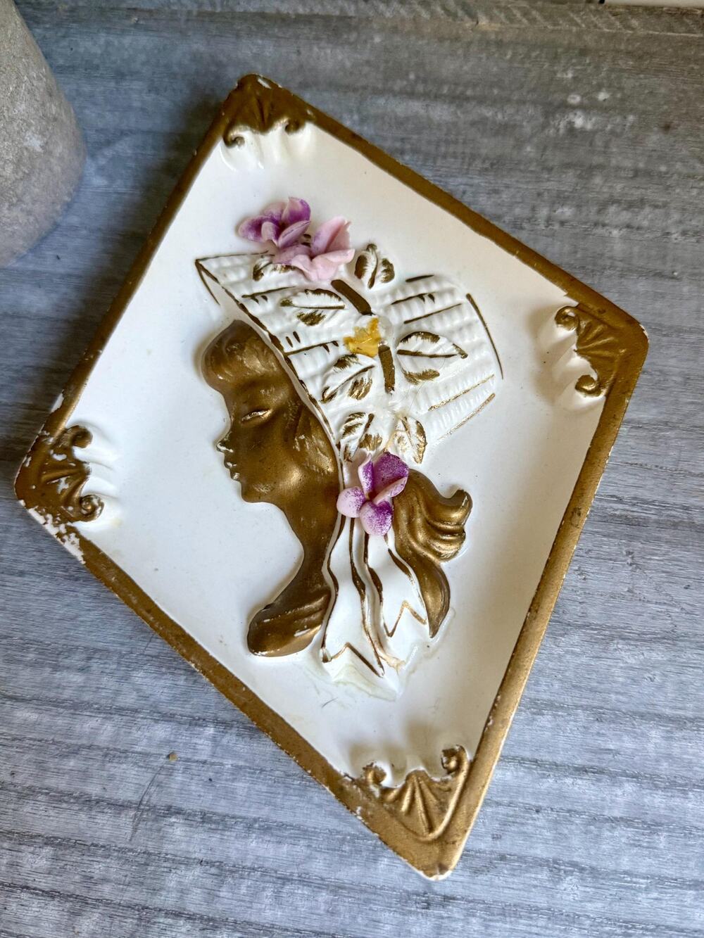 Vintage Ceramic Lady Wall Plaque | Victorian Bonnet Wall Decor